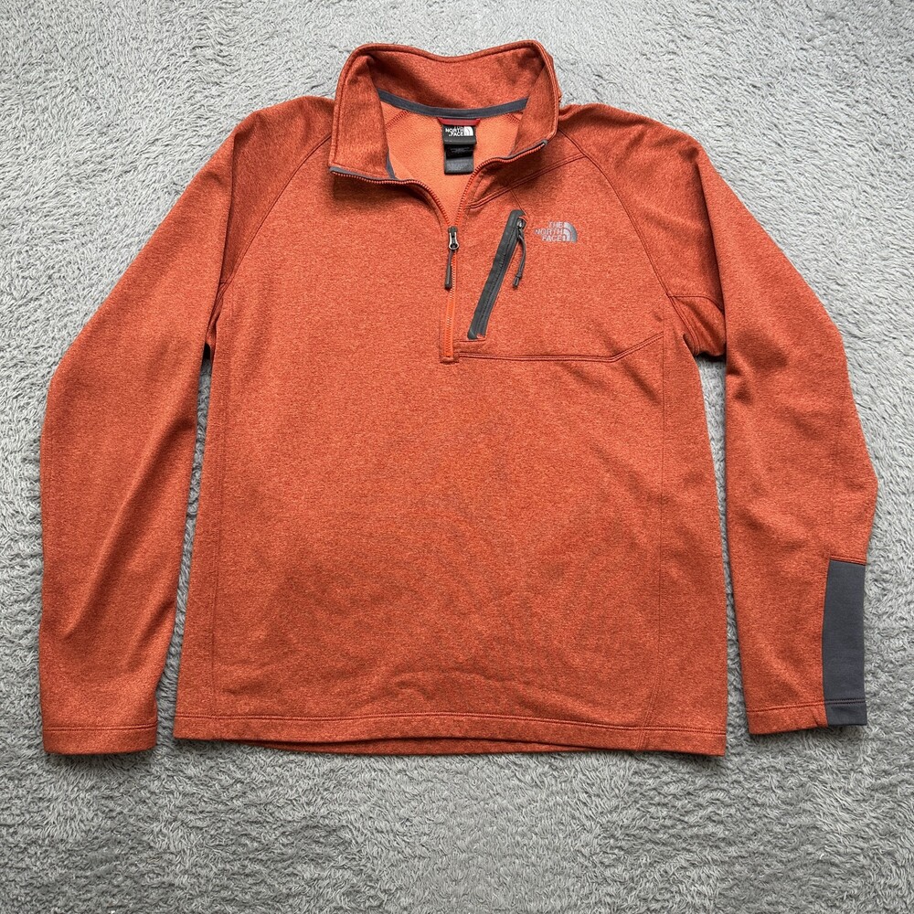 North Face Pullover Fleece Mens L Orange 1/4 Zip Sweater Pocket Midlayer